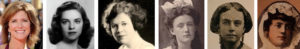 The remarkable women of Stephen Colbert’s family tree (left to right): wife Evelyn McGee-Colbert, mother Lorna (Tuck)  Colbert, grandmothers Marie (Fee) Tuck and Mary (Tormey) Colbert, great-grandmother Carolina (Connolly) Fee, and great-great-grandmother Elizabeth (Maloy) Connolly.