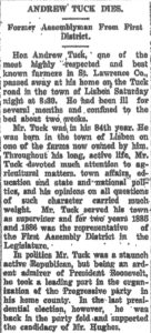 Andrew Tuck's 1917 obituary.