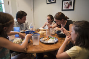 (L-R) Quinn Murray, Sean Murray, Maeve Murray, Meghan Murray and Coco Murray have dinner at home on Thursday, July 24, 2014 in Chevy Chase, MD. (Photo by Yue Wu/The Washington Post)