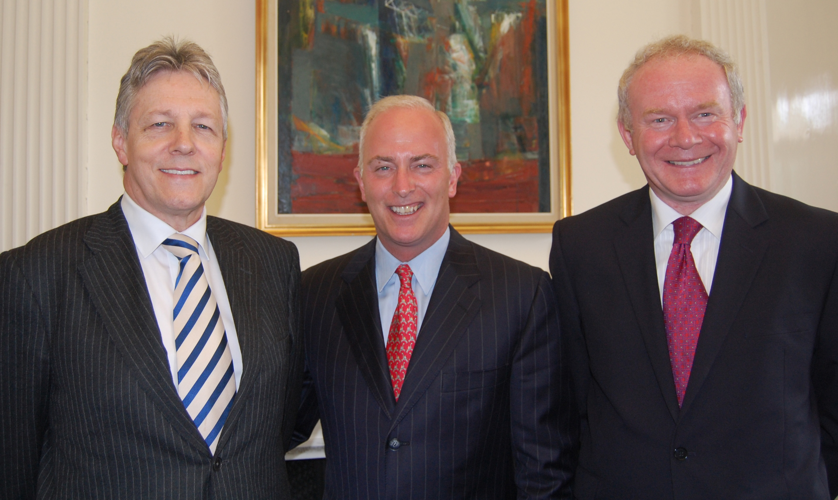 Bob McCann (center) With First Minister Robinson and Deputy Minister McGuinness at Stormont Castle in June 2009. 