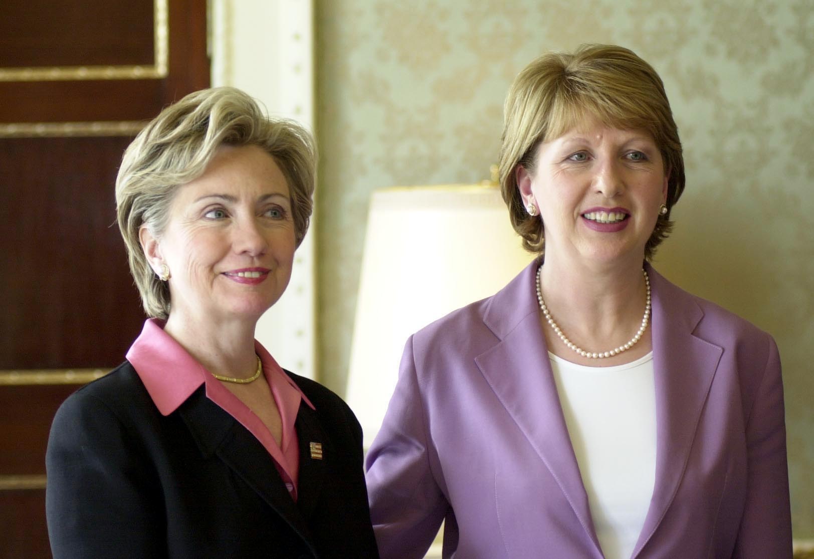Then-Senator Hillary Rodham Clinton visits President of Ireland Mary McAleese during a visit by the former first lady to Aras An Uachtarain, Dublin. (Photo: Photocall Ireland)