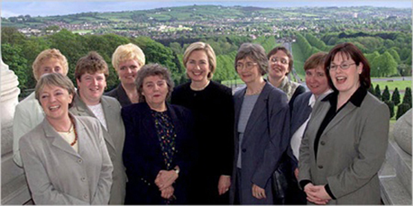 Then-First Lady Hillary Clinton and Northern Ireland legislators, members of DemocraShe, a post-GFA women’s rights  organization aimed at promoting female  legislators in Northern Ireland.  