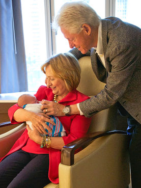 The next generation. Bill and Hillary Clinton with their granddaughter Charlotte Clinton Mezvinsky. (Photo: @HillaryClinton/Twitter)