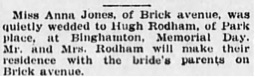 Announcement  of Hugh Rodham’s  marriage to Anna Jones in the Scranton Tribune Times.