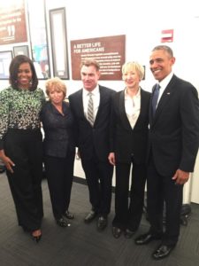 From left: First Lady Michelle Obama, Courtney Kennedy, Peter McLoughlin, Patricia Harty, and President Obama at the Kennedy center opening. (Photo courtesy of the author)