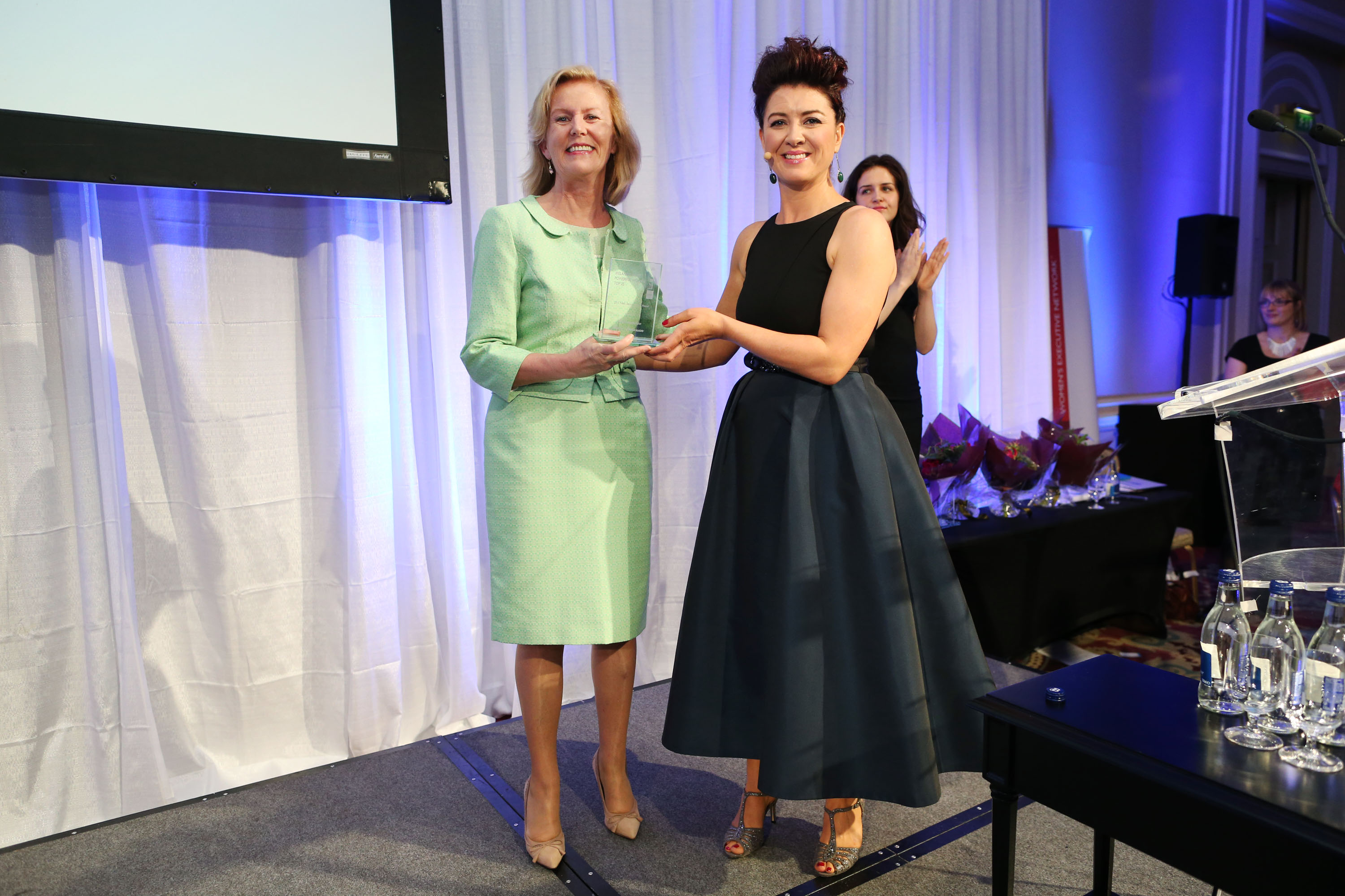 Anne Anderson with Roisin O'Hara, broadcast Journalist. Click to enlarge.