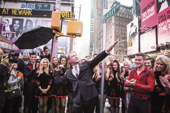 A section of 42nd Street renamed “Flatley Way” to mark the opening of Lord of the Dance: Dangerous Games. 