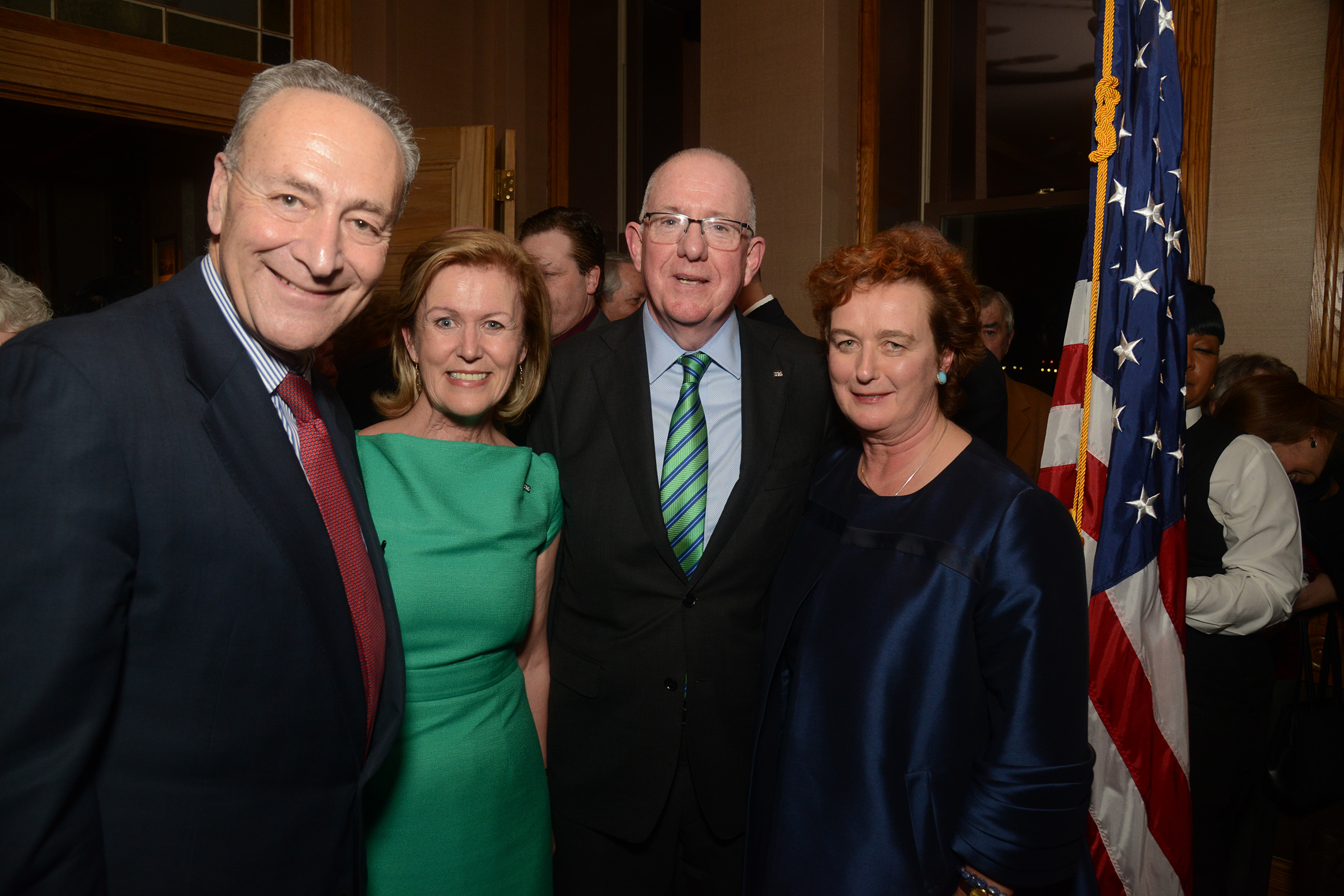 Left to Right: New York Senator Chuck Schumer with Ambassador Anne Anderson, Minister Charlie Flanagan and Consul General Barbara Jones at Pier A, Jan 7, 2016. (Photo: James Higgins)