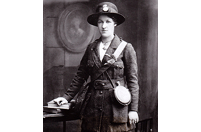Margaret  Skinner who served as  a scout, a courier, and  a sniper during the  Rising. Shot and wounded, she was  refused a military  pension on the basis that she was a woman.