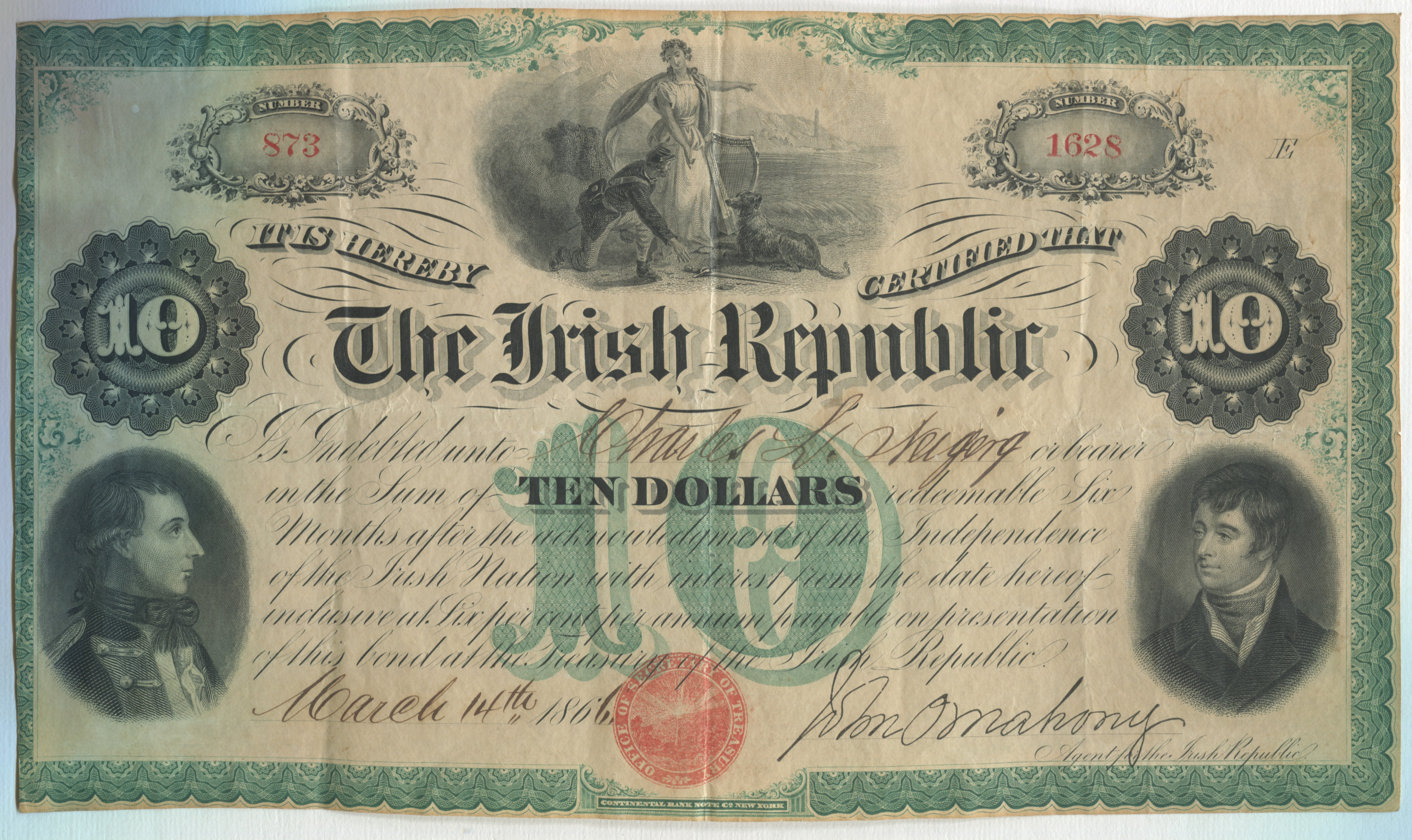 1866 Fenian bond sold in New York.