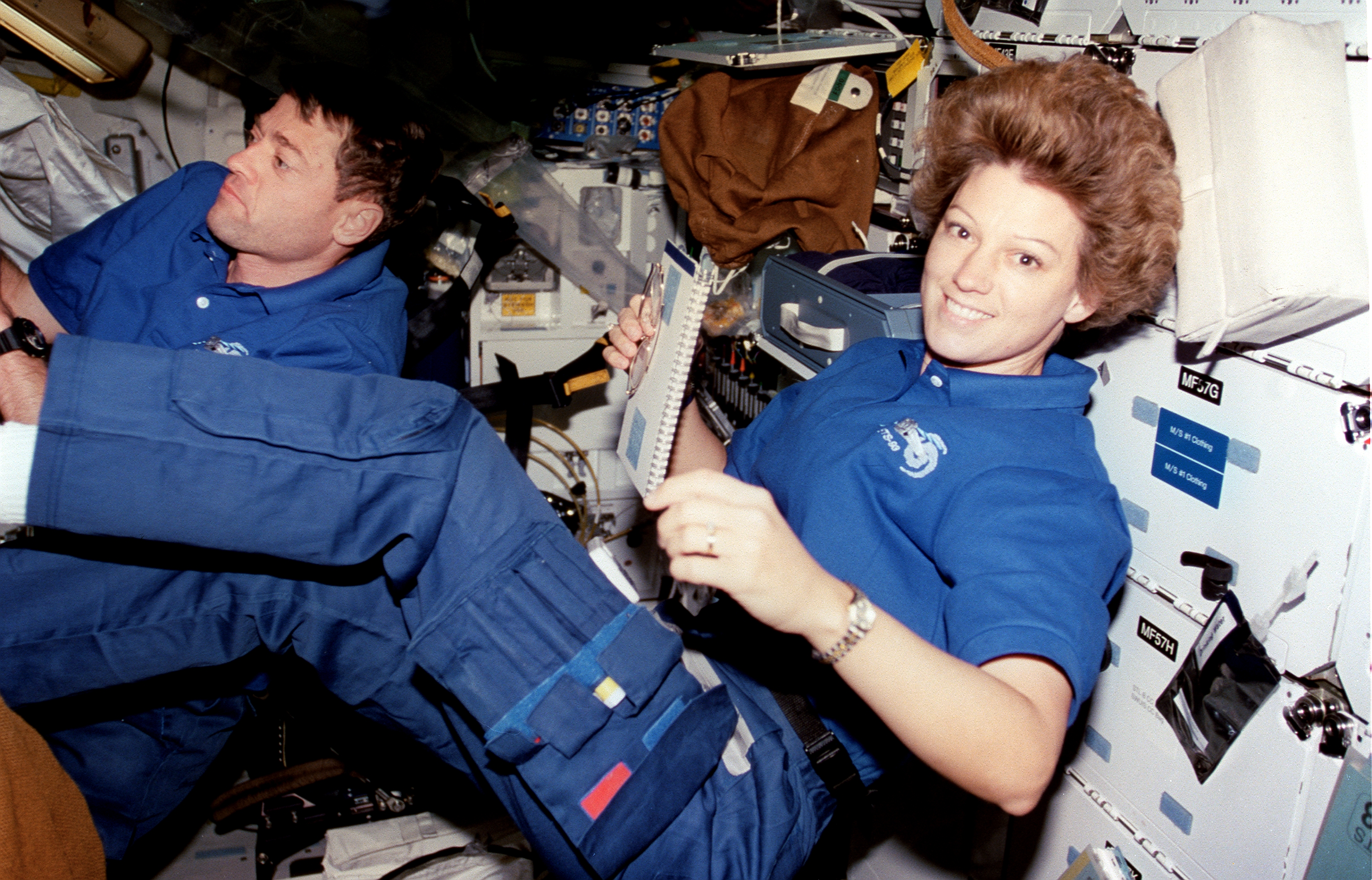 Collins on STS-93 with Columbia in 1999, when she became the first female commander of a shuttle mission.
