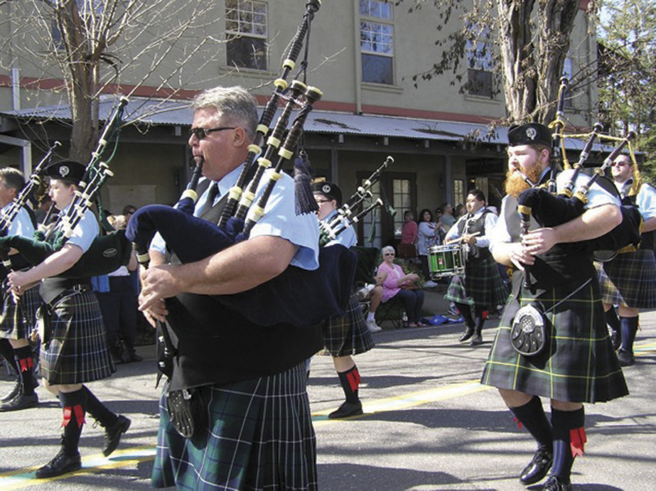 Irish bagpipers march in the 2015 Irish Day Parade.