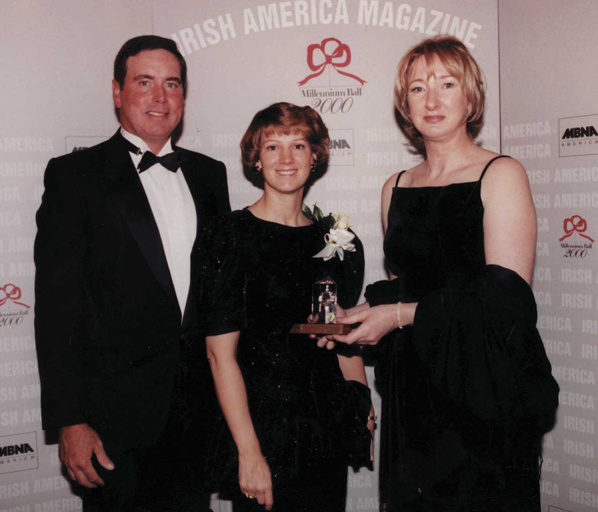 Eileen Collins, center, with her husband Pat Youngs, left, and  Patricia Harty at the 2000 Irish America Top 100 Awards.