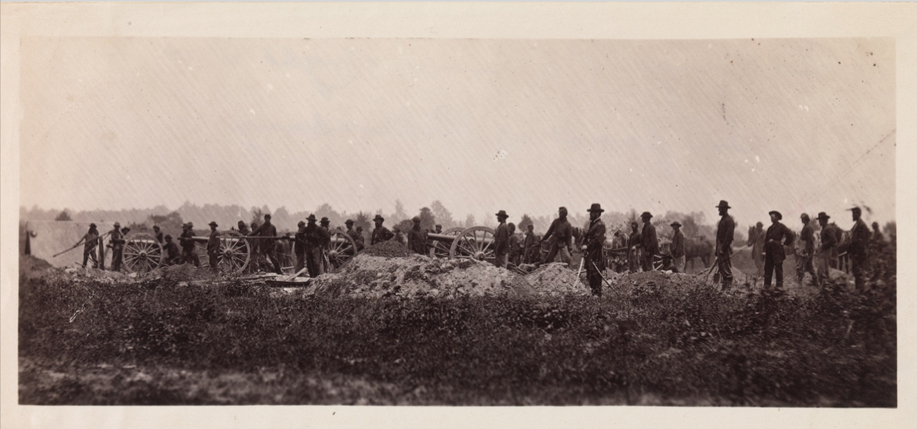 Timothy O’Sullivan’s “Pennsylvania Light Artillery, Battery B, Petersburg, Virginia,” which is one of the few “action” shots of the Civil War.