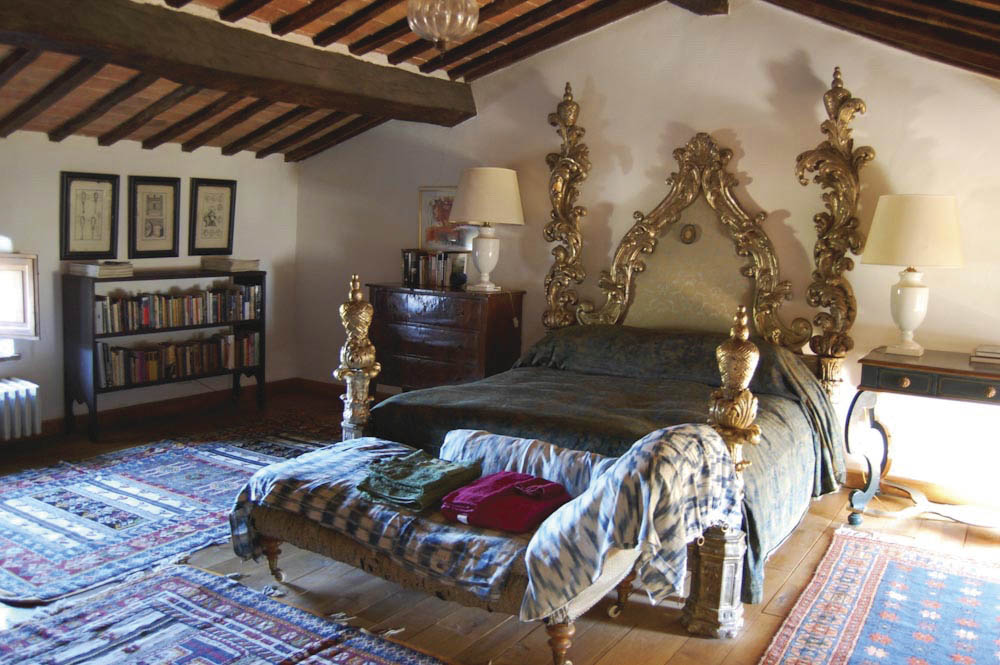One of the 10  bedrooms in the main  castle. There are also two apartments available that can sleep two to eight people.