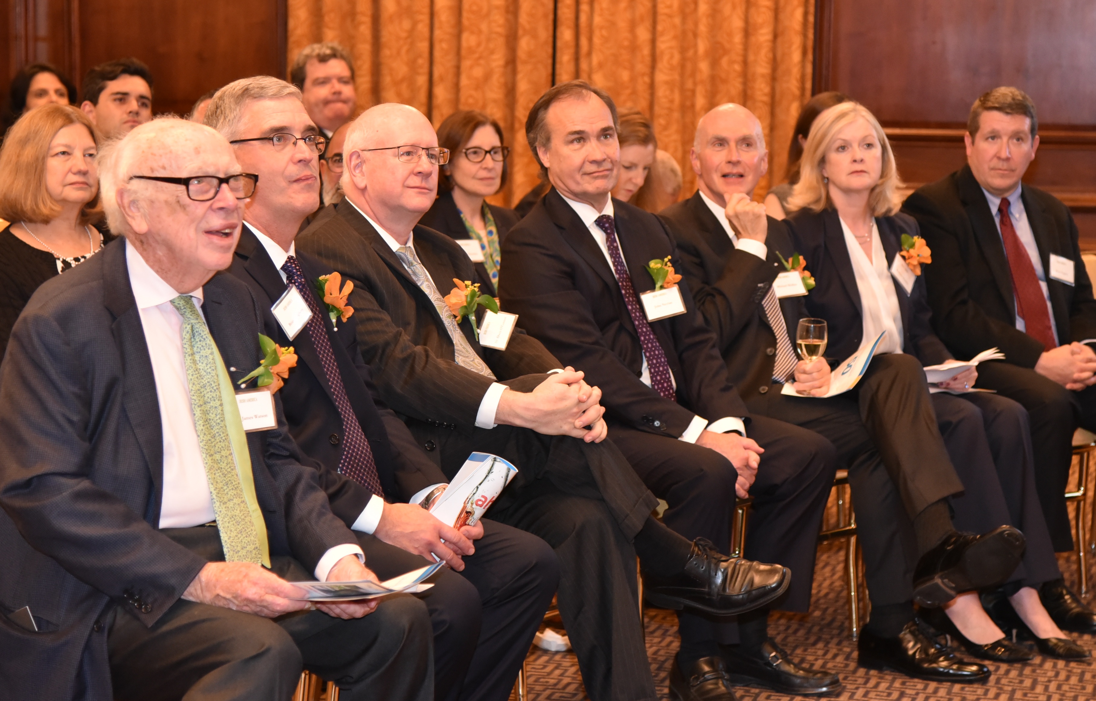 Honorees Dr. James Watson, Brian Dougherty, Dr. Owen O'Connor, Dr. John Neylan III, Dr. Michael Mullen, and Keynote Speaker Dr. Barbara Murphy and her husband, Peter Fogarty. (Photo Nuala Purcell)