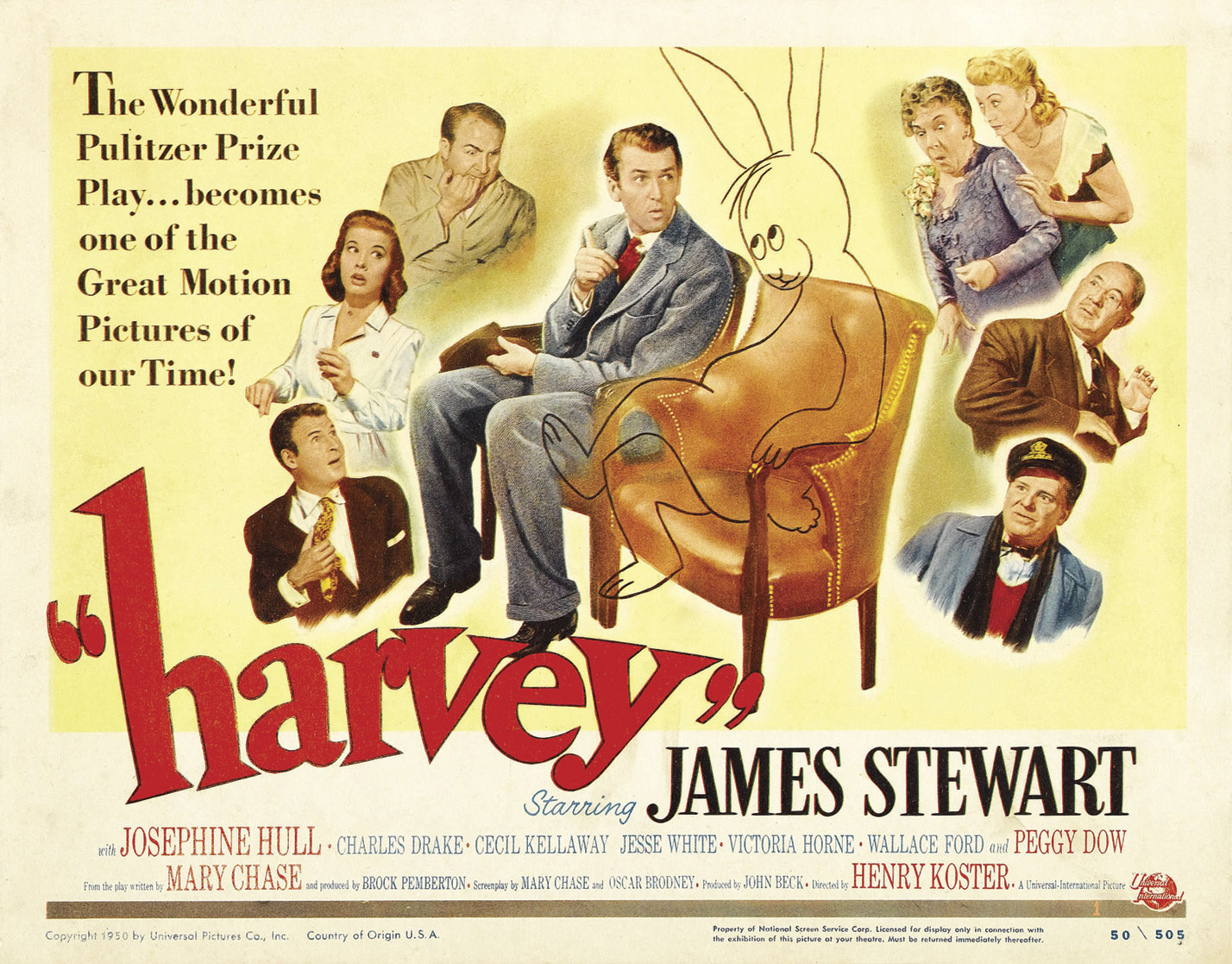 James Stewart, depicted here in the original movie poster for Harvey, claimed  Elwood P. Dowd to be the best role of his  career.