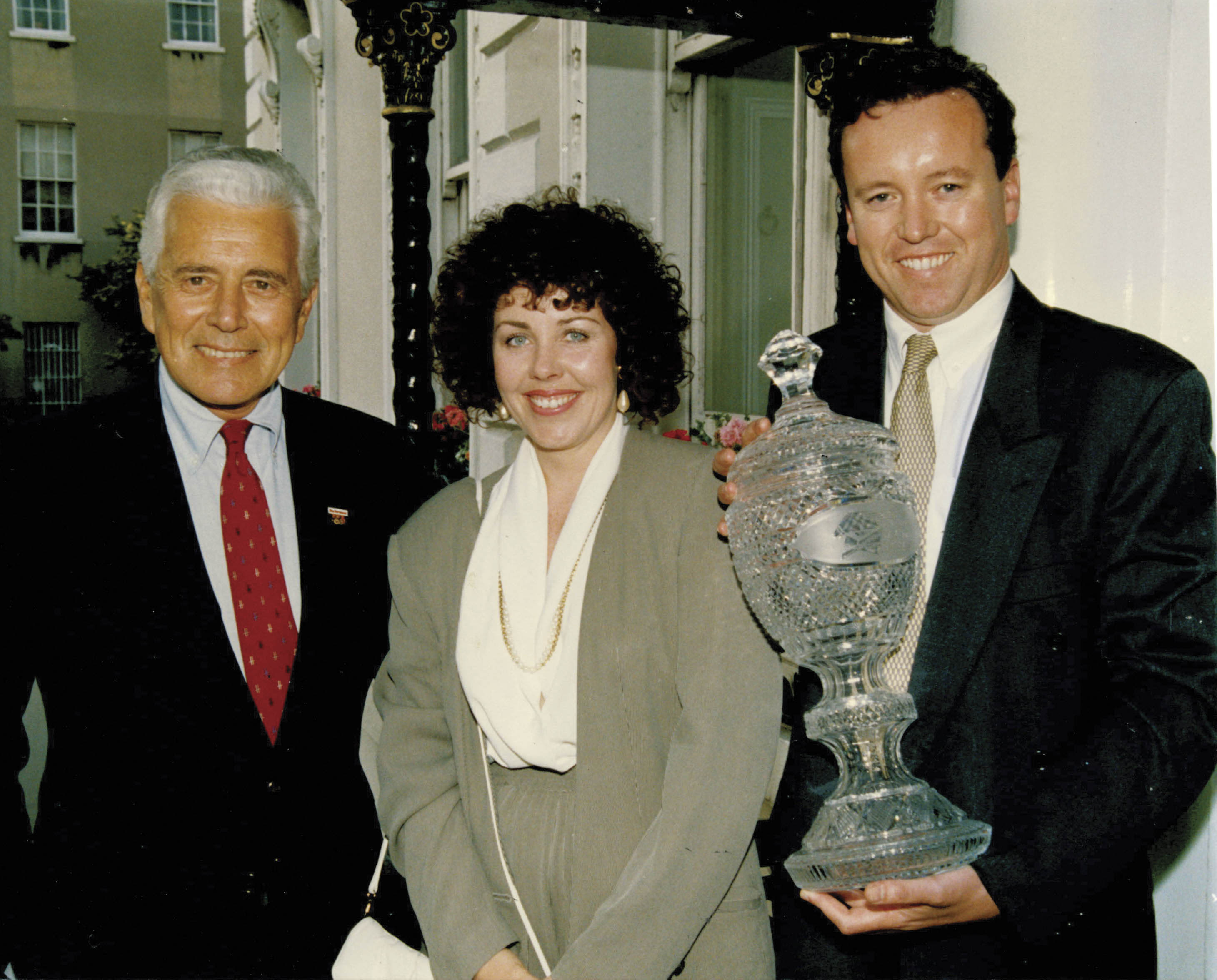 John Forsythe of Dynasty fame along with Jean and the Budweiser Irish Derby Trophy at Dublin’s Mansion House.
