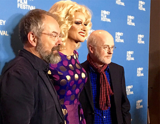 SYDNEY: Director Conor Horgan and Panti Bliss, “The Queen of Ireland,” pictured alongside Ambassador Noel White at the Sydney Film Festival Hub.