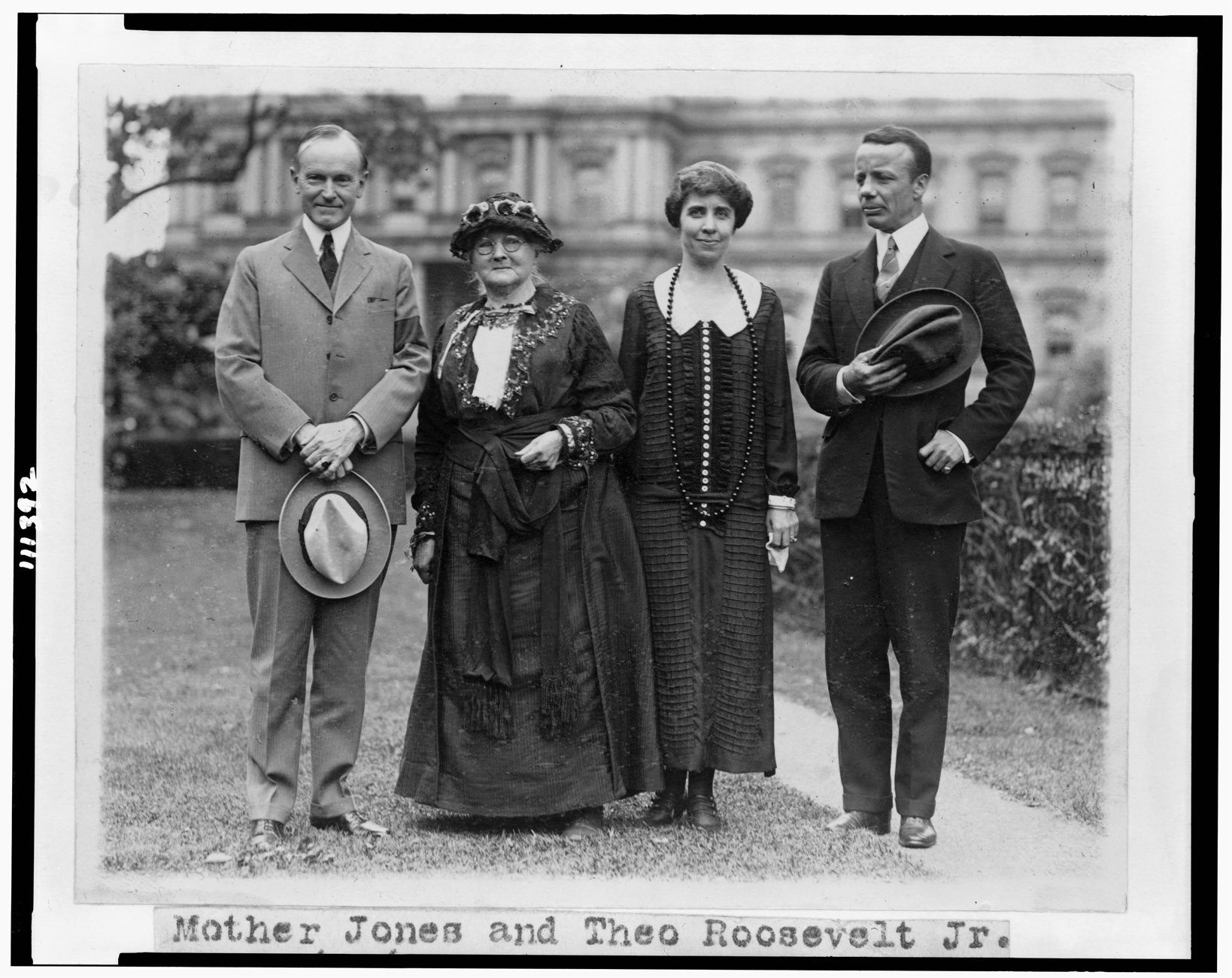 Mother Jones with President Calvin Coolidge (left), his wife Grace, and Theodore Roosevelt, Jr., 1924.