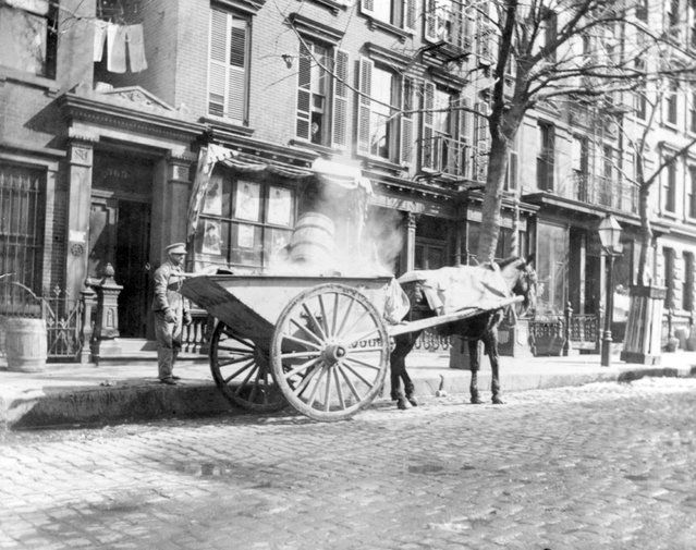 New York City streets were rank with horse manure, dead animals, and all manner of “rubbish” left for scavengers. Waste collection and street cleaning were handled by the Metropolitan Board of Police until the Department of Street Cleaning was created in 1881. A street cleaning program designed by John Ambrose and using white-uniformed workers with carts and brooms, was put into use. 