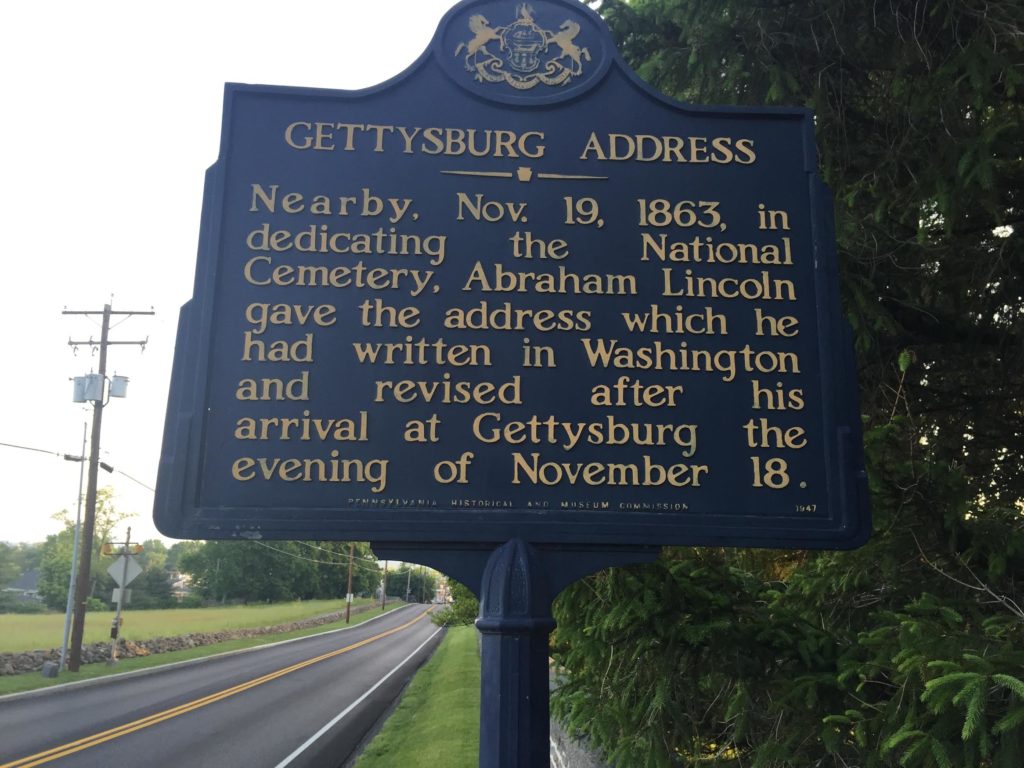 Gettysburg address sign. (Photo courtesy of the author)