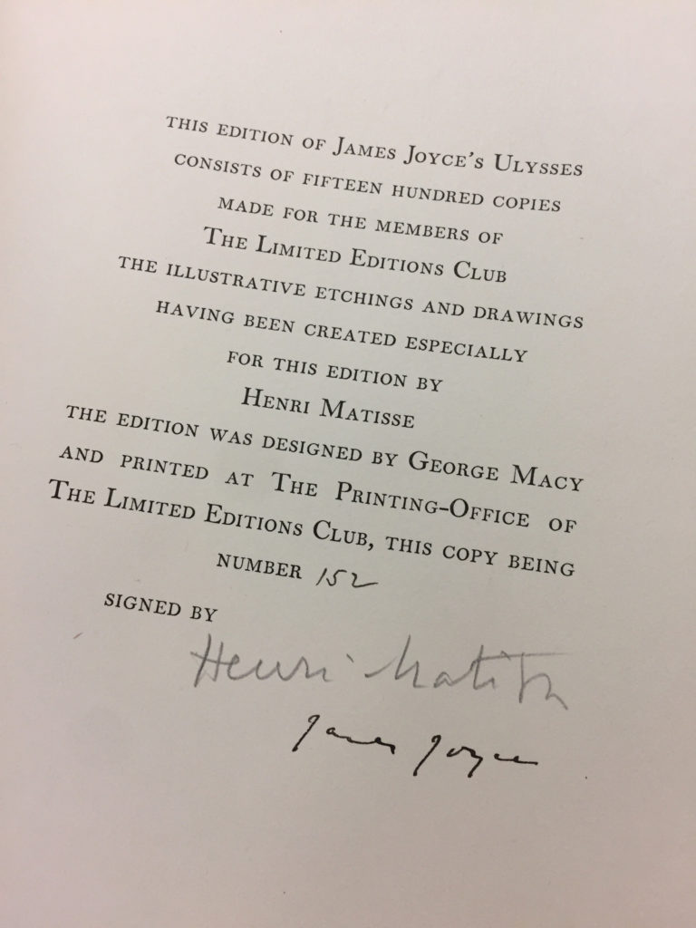 Colophon Page-Matisse+Joyce Signatures
