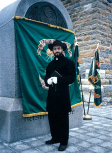 Robert Carter reenacts the roll of chaplain at the 1997 dedication of the monument to the Irish Brigade at Antietam. The uniform, down to the hat, which he had custom made, is based on his research of original photographs.