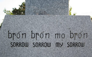 The engraving on the Middle Island celtic cross memorial. Photo: John Kernaghan.