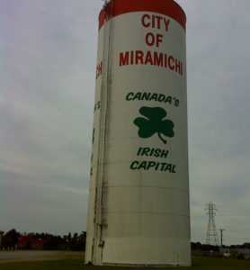 Miramichi's water tower shows the region's Irish spirit.