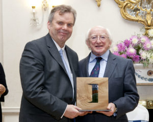 O'Dowd (left) with President Higgins at the Presidential Distinguished Service Awards 2014 for the Irish Abroad. Photo Chris Bellew / Copyright Fennell Photography 2014