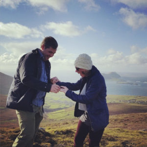 Tim and Liz after the proposal on the top of Cruach Mhárthain on the Dingle Peninsula. 