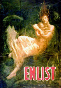"Enlist" (mother and child drowning), by Fred Spear, June 1915.  WWI recruitment poster published by the Boston Committee of Public Safety just a month after the Lusitania sinking. authentichistory.com)