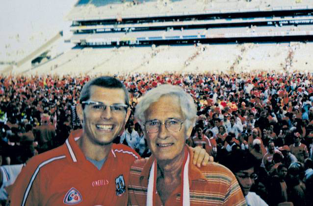 Rebels: Des Bishop with his father Mike at Croke Park after a Cork All-Ireland  hurling victory in 2004. 