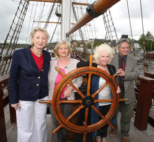 Dr. O'Connor, pictured at the Dunbrody ship, New Ross where his wife, actress Fionnuala Flanagan, and Liam Clancy were inducted in the Irish American Hall of Fame, with Patricia Harty and Kim Clancy (Liam's wife). (Photo Patrick Browne)