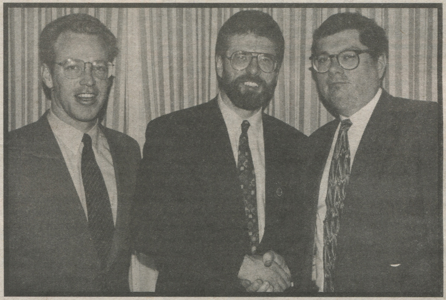 Bill Lenahan (left) and Joe Jamison (right) with Gerry Adams in 1994. (Irish Voice)