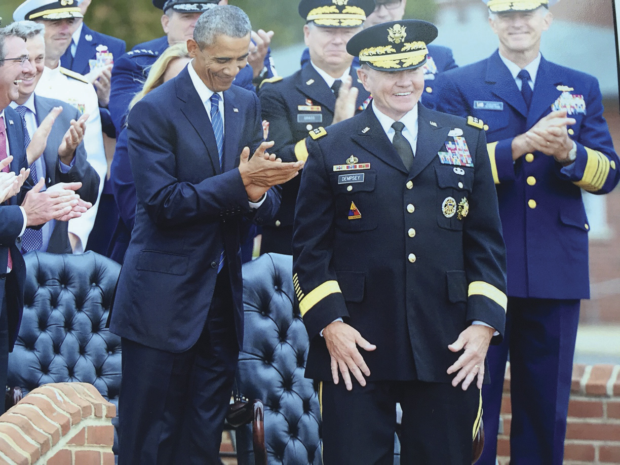 Obama and Dempsey at his official retirement  ceremony, 2015.