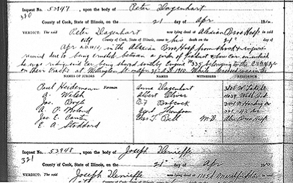 Coroner’s  inquest for Peter Dagenhart. (Illinois Regional Archives  Depository)