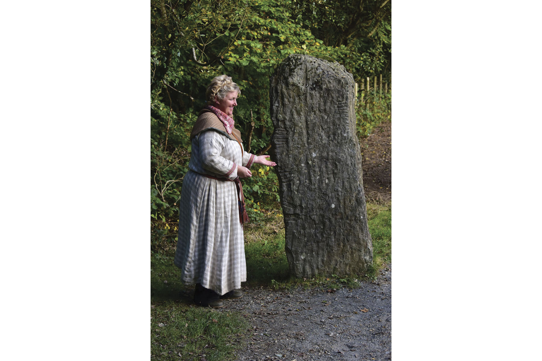 Ogham stones being explained at the national heritage park.