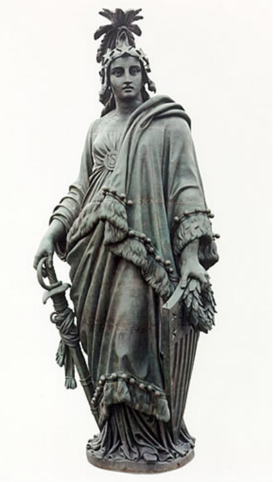 Freedom  Triumphant in War  and Peace (1863) is  the crowning feature  of the Dome of the  U.S. Capitol. The  bronze statue stands  19 ft. 6 in. tall and weighs approximately 15,000 pounds. (Photo: Architect of the Capitol)