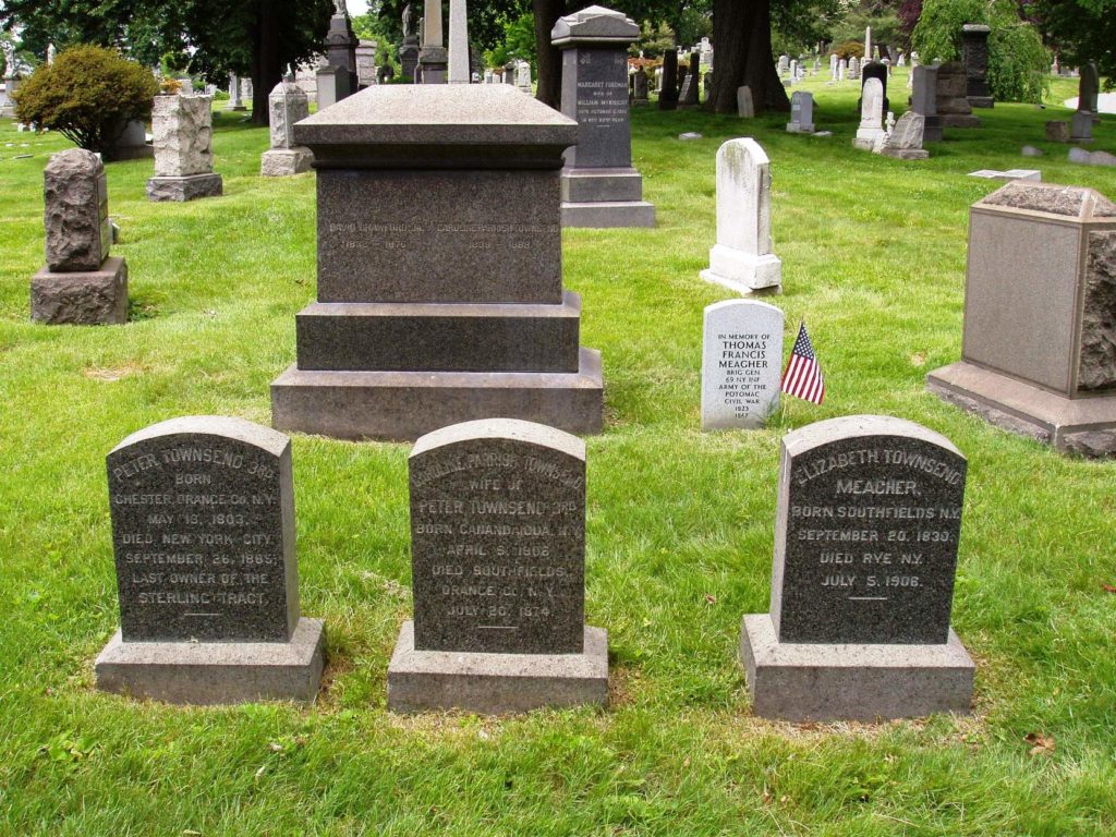 The Townsend family plot at Green-wood Cemetery in Brooklyn, where Thomas Francis Meagher's bust will be placed.