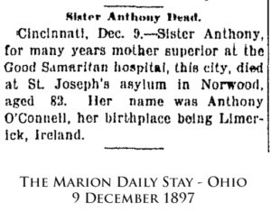 Sister Mary Anthony's newspaper obituary.