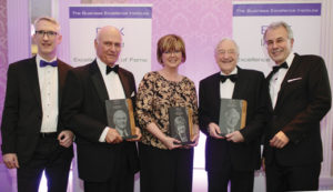 Eileen was inducted into the Business Excellence Institute (BEX) Hall of Fame in Dublin, Ireland, in 2017. Pictured at the induction ceremony: John Bourke (President of BEX), Prof. Don Haider (former assistant secretary of the U.S. Treasury and faculty member of the Kellogg School), Eileen McDonnell, Sir Martin Naughton (sixth wealthiest Irish person / billionaire / businessman), and Dr. Thomas Louis (digital and transformation expert from Switzerland).