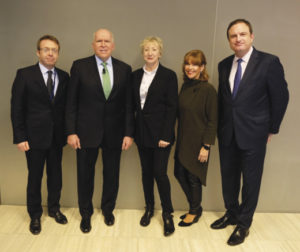 Consul General Ciarán Madden, former CIA Director John O. Brennan, Patricia Harty of Irish America, Susan Davis of Susan Davis Intl., and Kyle Clifford of the Ireland Funds.