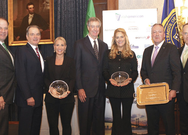 Sean Flatley, President of the Irish American Business Chamber & Network; Col. Tom Manion, Chairman Emeritus, and Ryan Manion, Preisdent, of the Travis Manion Foundation; Daniel & Sarah Keating; Liam Kelly, CEO of Teleflex; Kevin Kent, Chairman of the Irish American Business Chamber & Network.