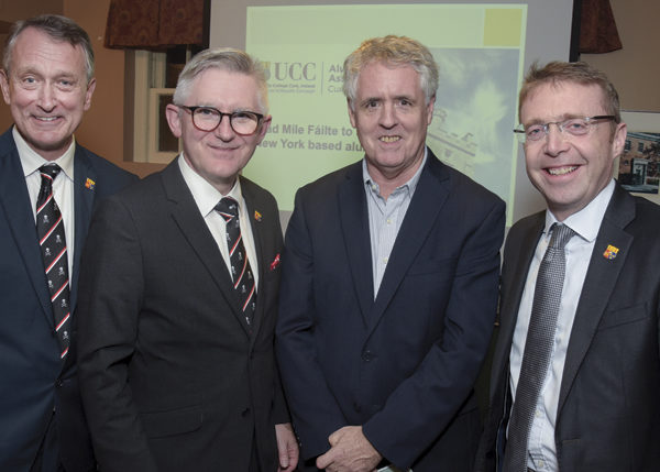 L-R: Rob Donelson, Executive Director of Development and Alumni Relations UCC; Prof. Patrick O'Shea, President of UCC; Prof. Kevin Kenny, Director of Glucksman Ireland House NYU; and Ciarán Madden, Ireland's Consul General to New York.