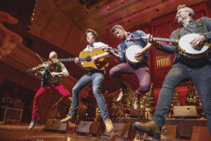 We Banjo 3 onstage. Left to right: Fergal Scahill, David Howley, Martin Howley, and Enda Scahill.