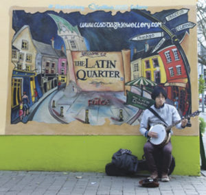 The Latin Quarter of Galway City extends from the Spanish Arch to O'Brien's Bridge to St. Nicholas' Church to Middle Street.