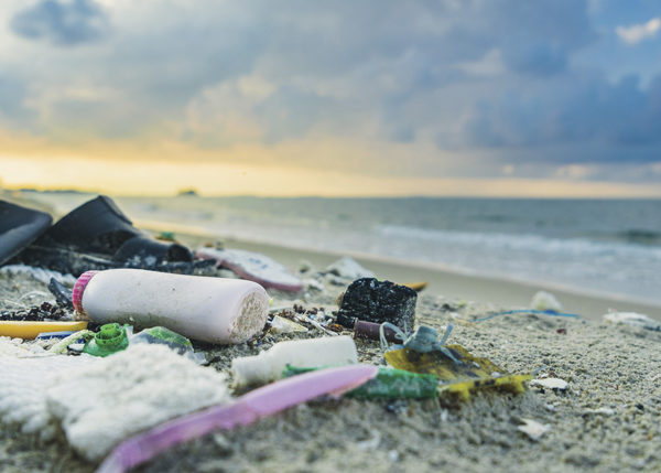 Platic washed up on the beach.