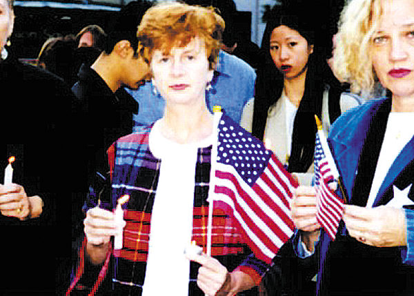 Maura Muligan (center) with friends Peggy and Pat, at the candle light ceremony at Union Square on the night of September 13.